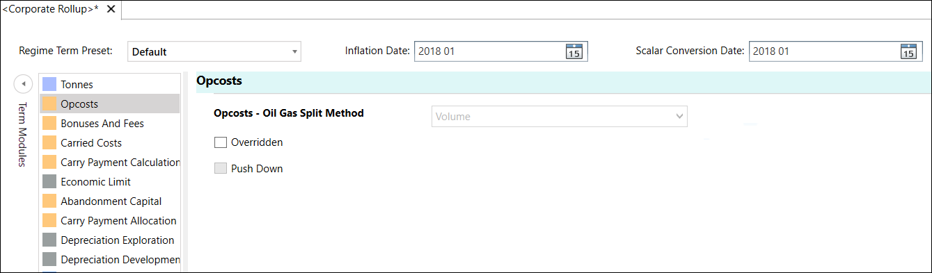 Regime Term Preset-Value settings